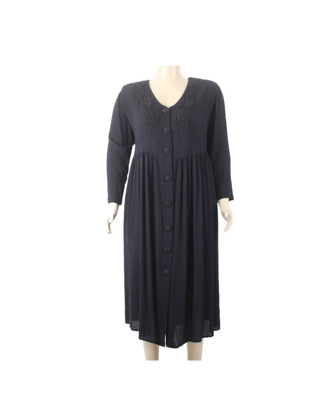 Carole Little Dress Sz 22 Black Buttons Ruffles Embroidered 100% Rayon Dress